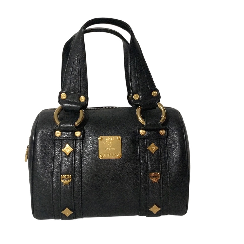 Authentic MCM Studded Small Black Leather Boston Bag